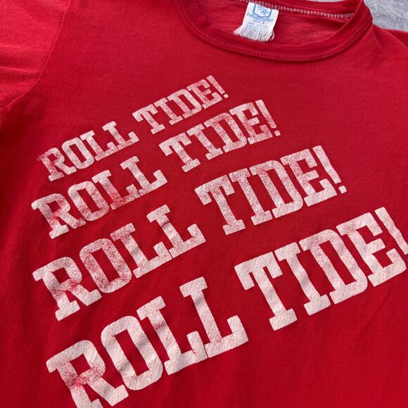 Vintage 1970's Alabama Crimson Roll Tide Red White Football Tee Shirt Sz XS VTG - Picture 4 of 10